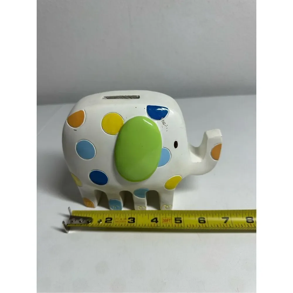 Rare Vintage A.D.Sutton Wooden Elephant Bank White Polka Dots See Notes